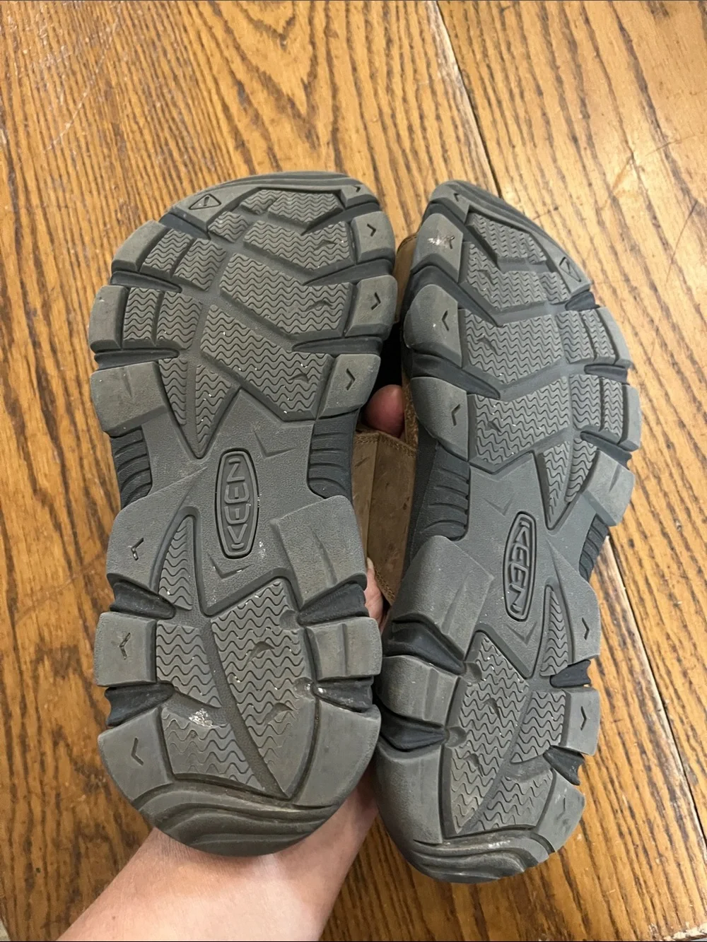 KEEN Men’s Brown Leather Slide Sandals with Black Trim